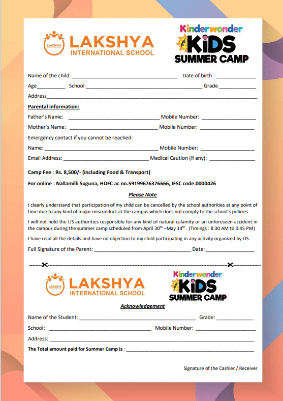 Summer Camp Registration Form